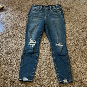 Distressed good American skinny jeans size 10